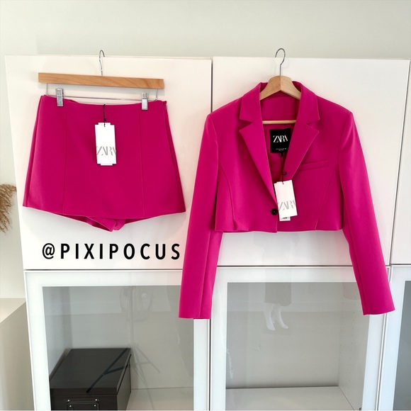 ZARA [ 2 PIECE ] SKIRT SUIT / BLAZER SET FUCHSIA PINK - Picture 2 of 16
